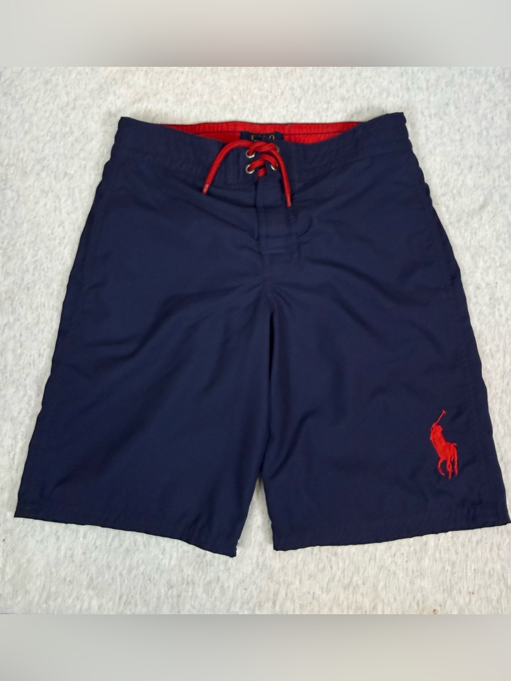 Polo Ralph Lauren Swim Trunks Navy Blue Red Logo Youth Size Small (8)